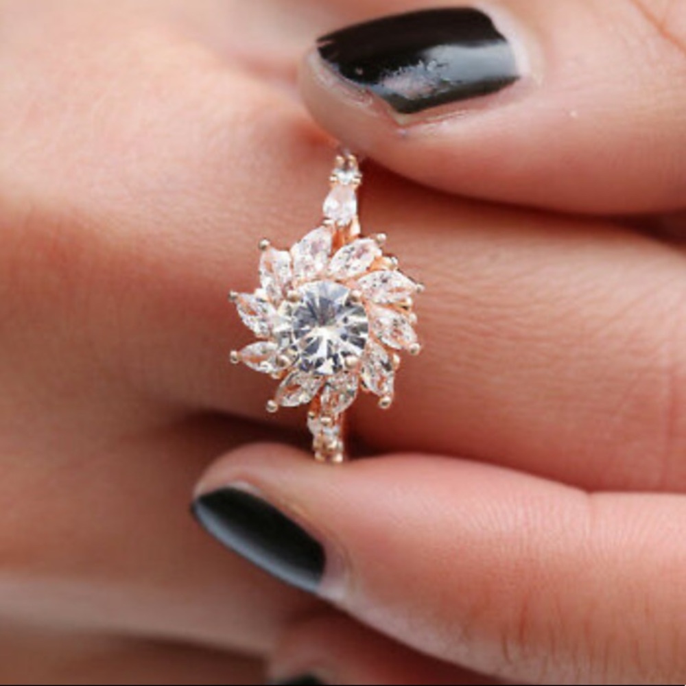 NEW Rose Gold Plated Round Cut White Sapphire Ring - Picture 3 of 7